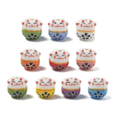 Perles en porcelaine manuelles, porcelaine de la famille rose, pour les accessoires de bricolage, chat de fortune