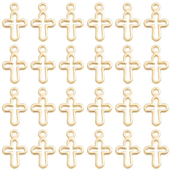 80pcs petites breloques en forme de croix en laiton, plaqué longue durée
