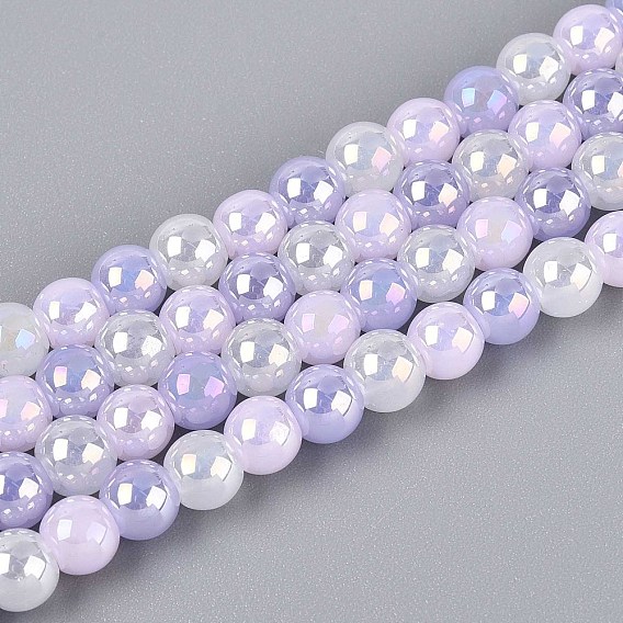 Стеклянные бусины с гальваническим покрытием , круглые, с покрытием цвета радуги