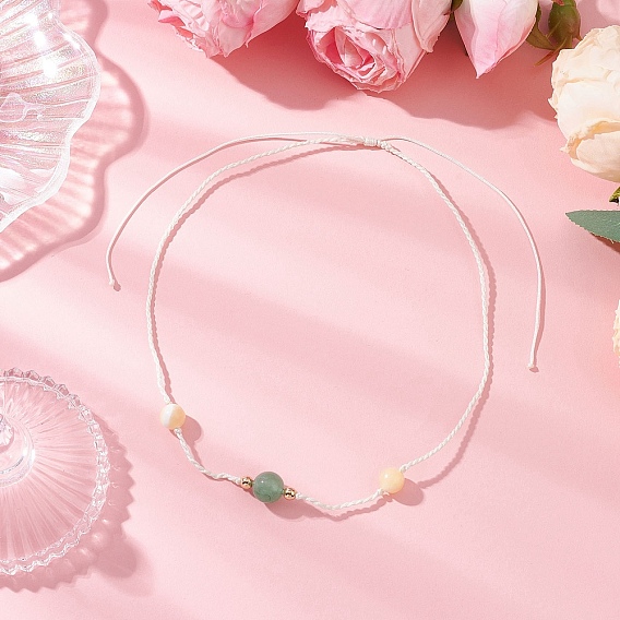 Регулируемые круглые плетеные бусины из натурального зеленого авантюрина и желтого нефрита для женщин