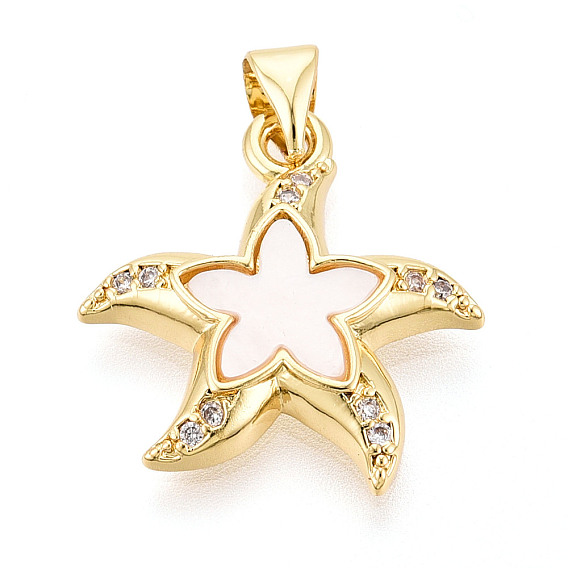 Латунные микропаве прозрачные подвески с фианитом, без кадмия и без свинца, с оболочкой, морская звезда