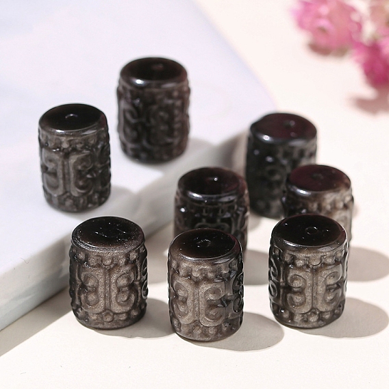 Натуральные серебряные бусины из обсидиана, колонка