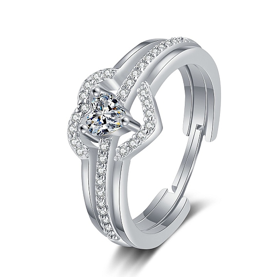 2 шт. 2 стили латунные кольца с микропаве из кубического циркония, штабелируемые кольца для женщин, сердце и треугольник