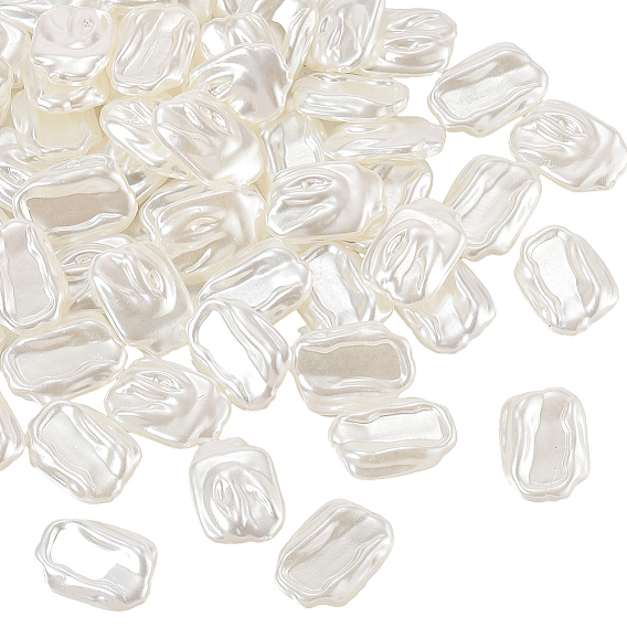 100 бусины из абс-пластика с имитацией жемчуга, прямоугольные