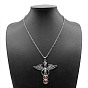 Chakra Natural & Synthetic Gemstone Necklaces, Alloy Angle Pendant Necklaces for Women