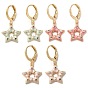 Star Golden Brass Dangle Leverback Earrings, with Enamel and Cubic Zirconia