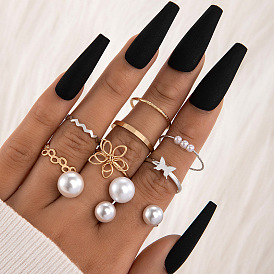Exquisite 9-Piece Pearl Ring Set: Fashionable, Unique and Luxurious Open-Ended Rings for Women's Elegant Style