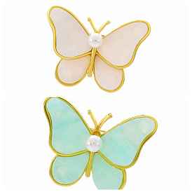 Butterfly Shell Pins, Golden Tone Alloy Brooch for Backpack Clothes