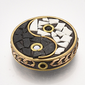 Handmade Indonesia Beads, with Brass Findings, Flat Round with Gossip, Golden
