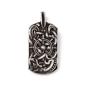 304 Stainless Steel Manual Polishing Pendants, Odin Wolf Amulet Compass Dog Tag Charms