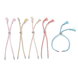 Изготовление браслетов из хлопкового шнура в технике макраме, с латунными бусинами и 304 наконечниками из нержавеющей стали, цвет нержавеющей стали