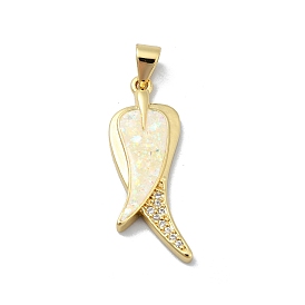 Brass Micro Pave Clear Cubic Zirconia Pendants, Cadmium Free & Lead Free, with Sythetic Opal, Leaf
