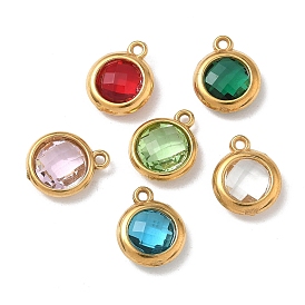 304 из нержавеющей стали горный хрусталь подвески, плоские круглые прелести, вакуумное покрытие pvd, реальный 18 k позолоченный