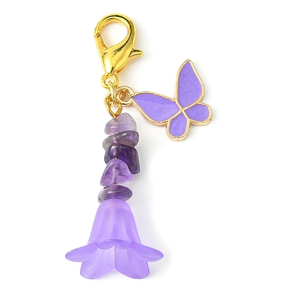 Alloy Enamel Butterfly & Acrylic Flower Pendant Decoration, Gemstone Chips and Lobster Claw Clasps Charm