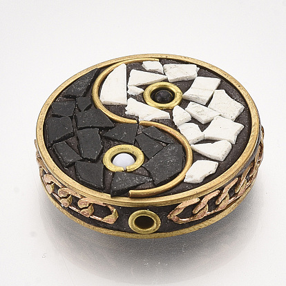 Handmade Indonesia Beads, with Brass Findings, Flat Round with Gossip, Golden