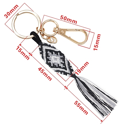 Bohemian Style Matching Tassel Macrame Hand-woven Cotton Keychain, for Car Key Purse Phone Ornaments