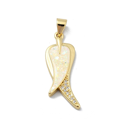 Brass Micro Pave Clear Cubic Zirconia Pendants, Cadmium Free & Lead Free, with Sythetic Opal, Leaf