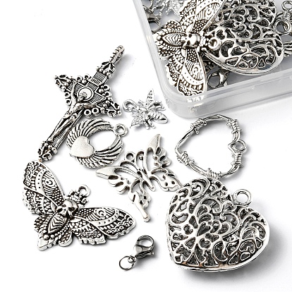 14Pcs 7 Style Tibetan Style Alloy Pendants, with 14Pcs 304 Stainless Steel Lobster Claw Clasps, Mixed Shape