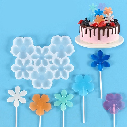Flower Shape Food Grade Silicone Lollipop Molds, Fondant Molds, for DIY Edible Cake Topper, Chocolate, Candy, UV Resin & Epoxy Resin Jewelry Making