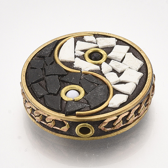 Handmade Indonesia Beads, with Brass Findings, Flat Round with Gossip, Golden