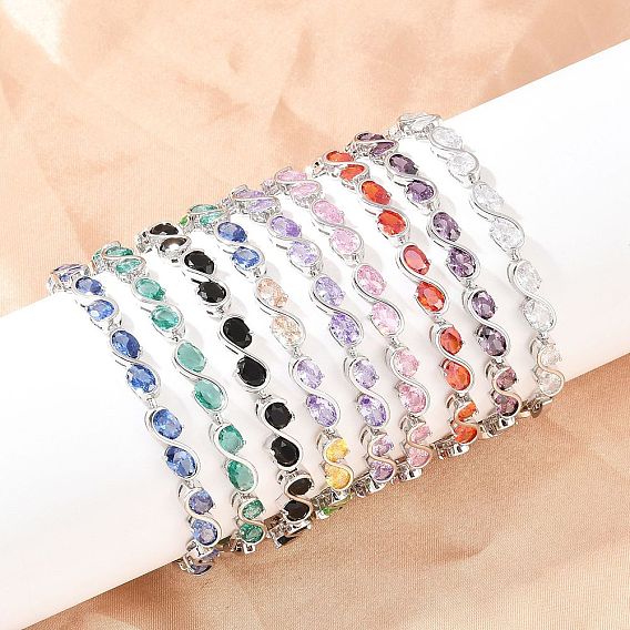 Теннисные браслеты из платиновой латуни с микропаве из кубических цирконий, браслеты для женщин, овальные, со стеклом и застежками для часового ремешка, долговечный