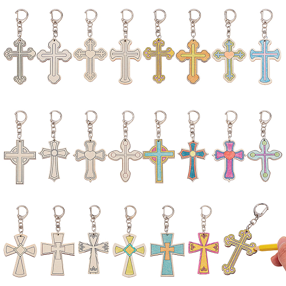 22 шт. 11 стили крест деревянные подвесные украшения, Сплав с застежкой