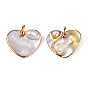 Natural White Shell Pendants, with Light Gold Plated Brass Edge, Mixed Shapes