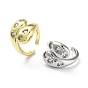 Brass with Cubic Zirconia Open Cuff Rings, Teardrop with Heart