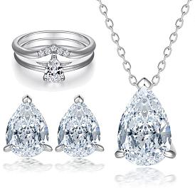 Fashion Water Drop Zircon Jewelry Set - Ring, Earrings and Necklace for Women in S925 Sterling Silver