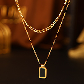 Minimalist Double-layer Square Pendant Necklace for Women with 14K Gold and Snake Bone Chain