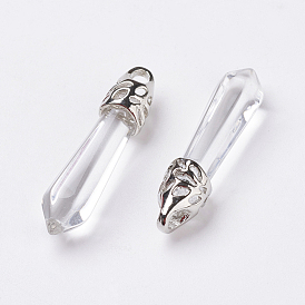 Glass Pointed Pendants, with Platinum Tone Alloy Findings, Bullet