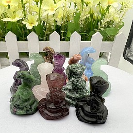 Gemstone Carved Snake Figurines, for Home Office Desktop Feng Shui Ornament