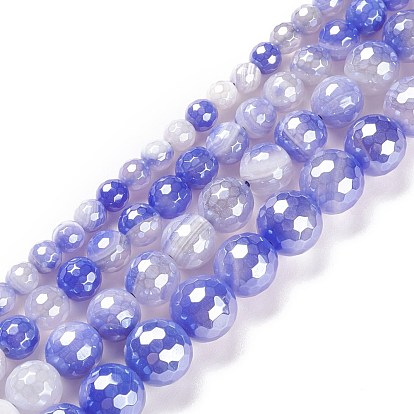 Round Natural Electroplated Blue Agate Beads, Faceted