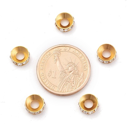 Brass Rhinestone Spacer Beads, Grade A, Rondelle, Golden Metal Color