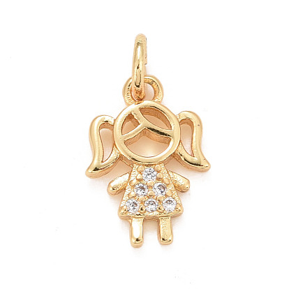 Eco-Friendly Brass Micro Pave Cubic Zirconia Pendants, with Jump Ring, Long-Lasting Plated, Lead Free & Cadmium Free, Girl