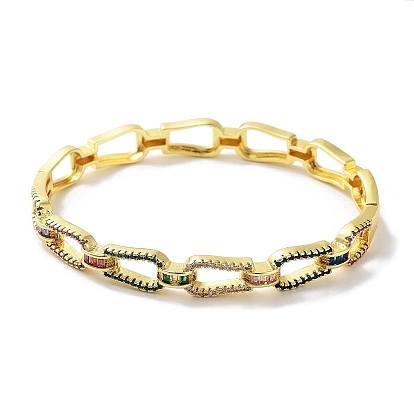 Brass Micro Pave Cubic Zirconia Hinged Bangles, Hollow Oval Colorful Glass Bangles for Woman, Real 18K Gold Plated