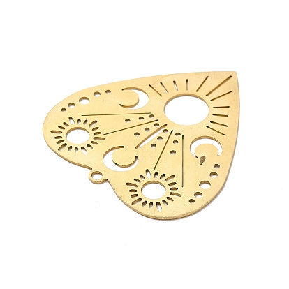 Pierced Brass Pendants, Heart with Sun & Moon Pattern