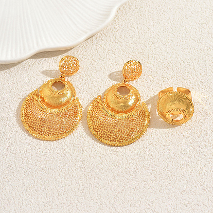 Комплекты из полых круглых серег-гвоздиков и колец-манжет из сплава для женщин