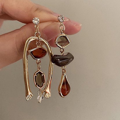 Серьги-подвески из цинкового сплава и смолы, самородки