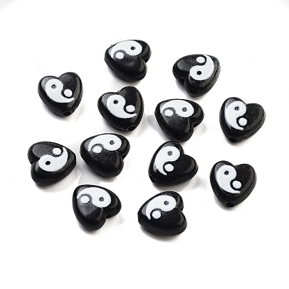 Непрозрачные акриловые бусины, сердце с узором инь-янь