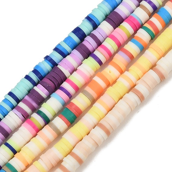 Handmade Polymer Clay Beads Strands, Disc/Flat Round, Heishi Beads