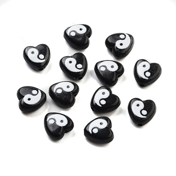 Непрозрачные акриловые бусины, сердце с узором инь-янь