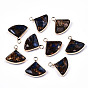 Fan Assembled Synthetic Bronzite and Lapis Lazuli Pendants, with Iron Loop and Brass Edge, Light Gold