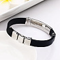 Stainless Steel Rectangle with Constellation Beaded Bracelet, Silicone Cord Gothic Bracelet for Men Women