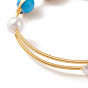 Mixed Stone & Natural Pearl Beads Wire Wrapped Cuff Bangle, 7 Chakra Open Torque Bangle for Women, Golden
