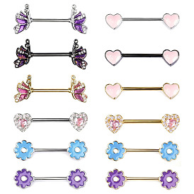 Кольца для сосков в форме бабочки, сердца и цветка, из латунной эмали и страз, с 316l штифтами из нержавеющей стали