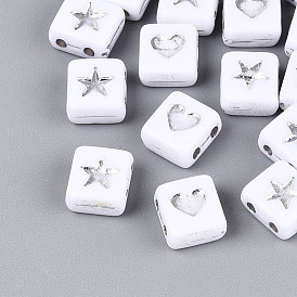 Непрозрачные акриловые многожильных ссылки, прямоугольник со звездным сердцем, серебристого металла, обвитыми