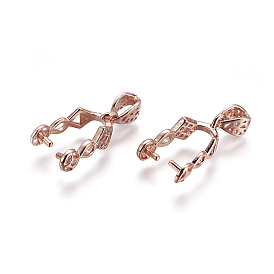 Brass Ice Pick Pinch Bails, with Cubic Zirconia, Clear