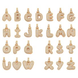 Brass Micro Pave Clear Cubic Zirconia Pendants, Letter A~Z