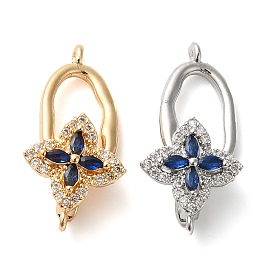 Brass Micro Pave Cubic Zirconia Fold Over Clasps, Flower